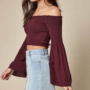 Maroon off the shoulder crop top pacsun